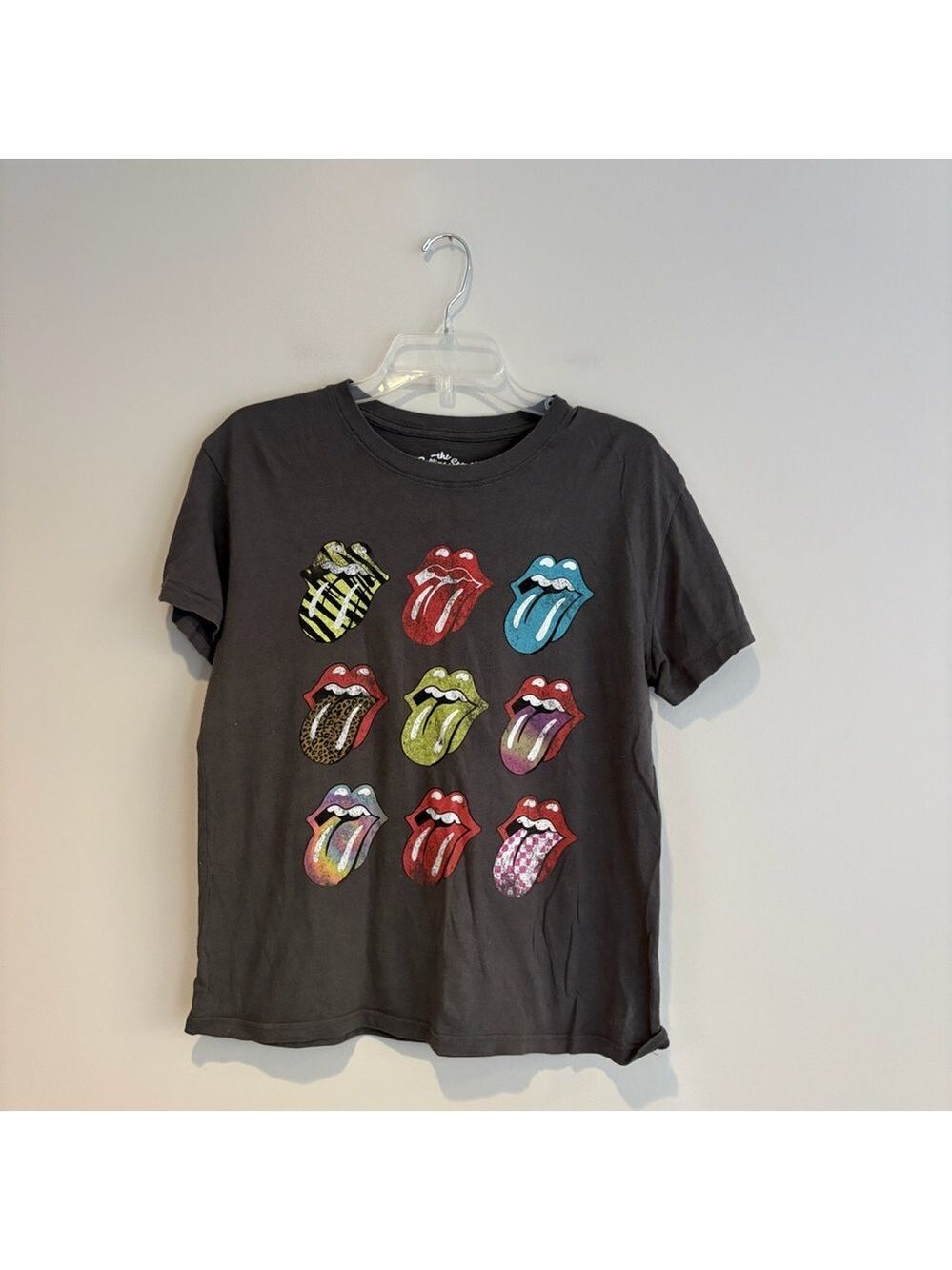 The Rolling Stones Black Tee with Multicolor Tongue Logos Size M